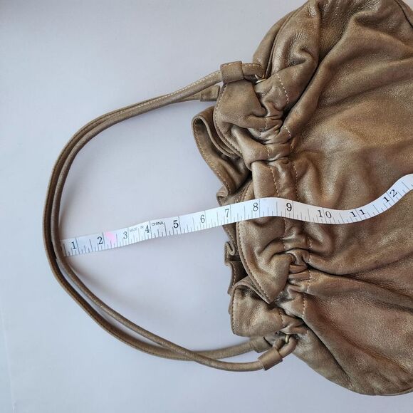 BALLY EUC Tan Gold Suede Leather Pleated Cloud Bag Puffy made In Italy $1,300 - Picture 9 of 9